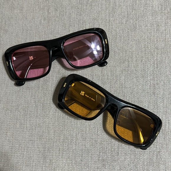 BUNDLE 2 Black Rectangular Sunglasses with Colorful Lenses - Picture 1 of 10